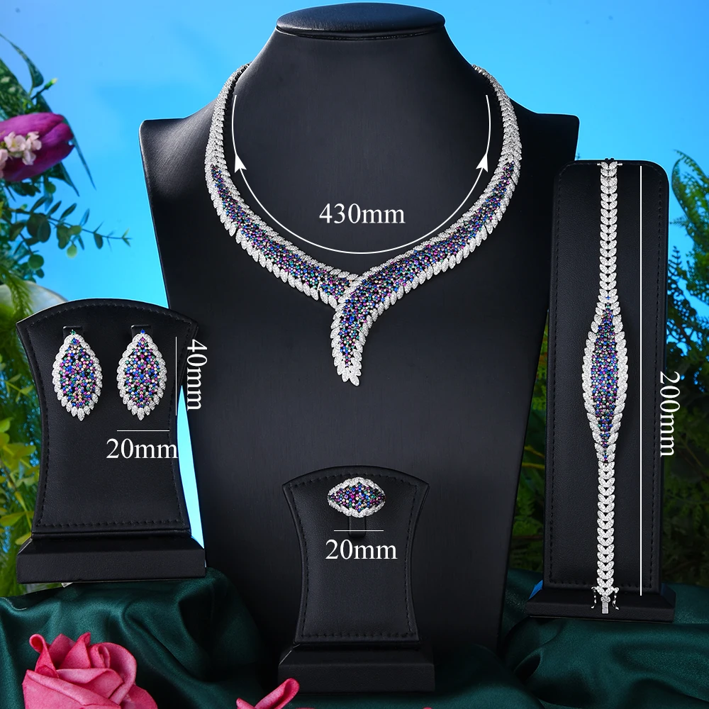 

missvikki DUBAI Italian Bridal Wedding Necklace Earrings Bracelet Ring 4PCS Set for Noble Luxury Cubic Zircon Women Jewelry Set
