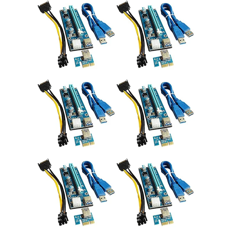 

Переходная карта PCIe PCI Express с удлинительным кабелем USB 3,0 и кабелем питания SATA для майнинга BTC (6 шт.) (VER008C)