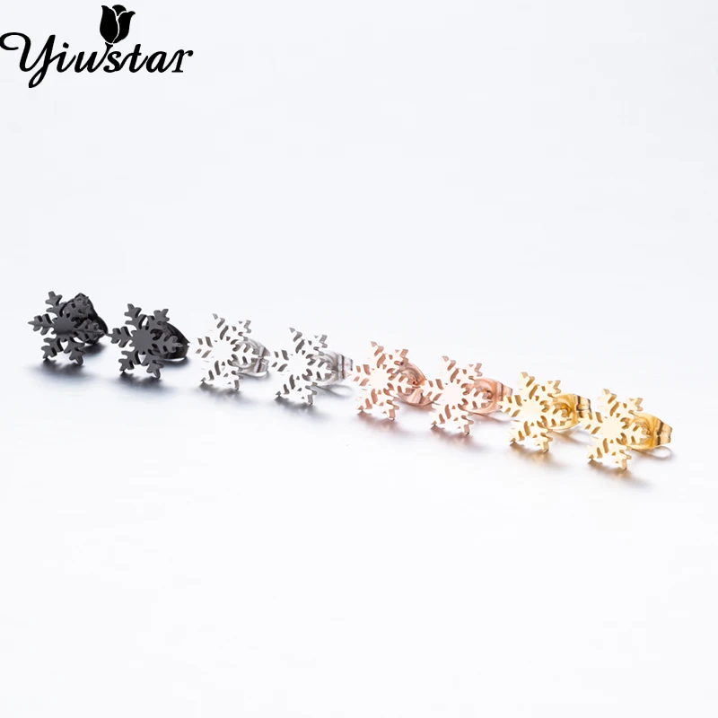 Yiustar изящные и гладкие Снежинка из нержавеющей стали серьги гвоздики в виде оленя