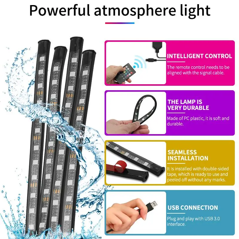 구매 12 LED 자동차 인테리어 네온 라이트 LED 멀티 컬러 장식 램프 무선 원격 제어 Heptachromic 주변 램프 USB 포트 유형 저렴한 12 LED 자동차 인테리어 네온 라이트 LED 멀티 컬러 장식 램프 무선 원격 제어 Heptachromic 주변 램프 USB 포트 유형