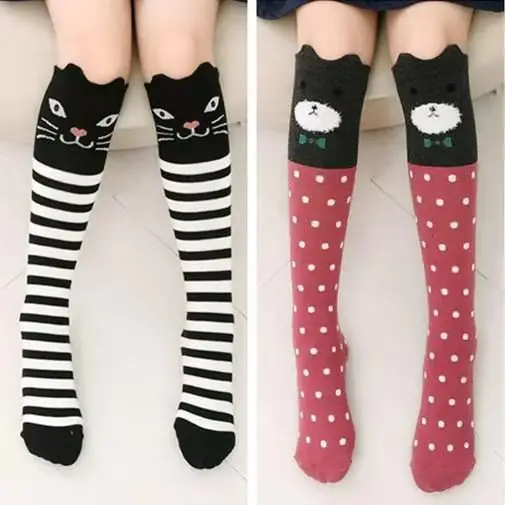 2Pairs Милые детские чулки; хлопковые колготки с изображением кота, медведя, животных для девочек; Милые гольфы для От 3 до 12 лет; танцевальные колготки принцессы - Цвет: 2Pairs
