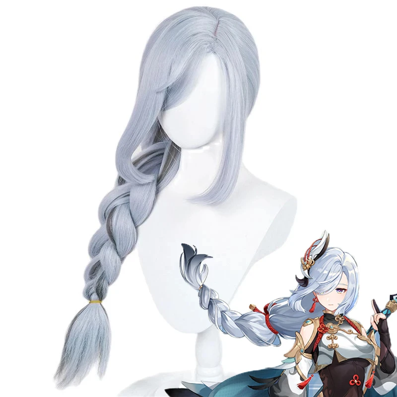 

Game Genshin Impact Shenhe Cosplay Wig Light Blue Gradient Long Braids Heat Resistant Synthetic Hair Peluca Anime Wig