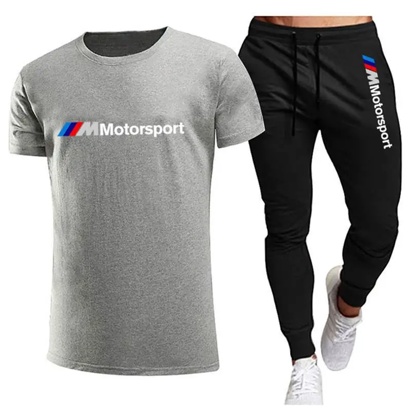 

2021 men's summer new short-sleeved suit casual sportswear running suit T-shirt top trousers suit