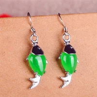 natural green jade goldfish earrings 925 silver carved charm jewellery accessories fashion amulet for women lucky gifts