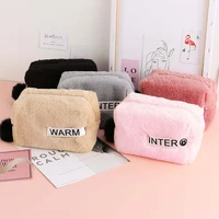 winter fur cosmetic bag soft plush cosmetic bag travel zipper pouch storage organizer with fur ball dropshipping