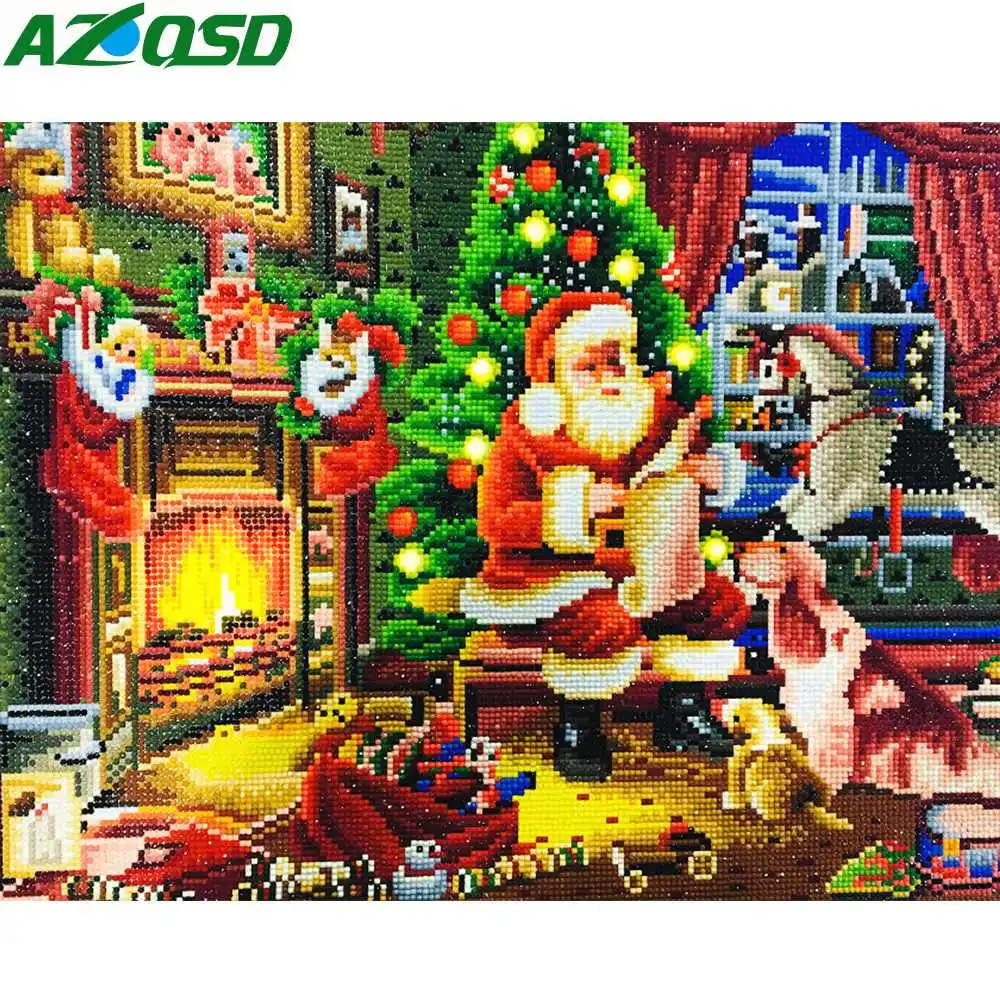 AZQSD алмазная живопись Санта Клаус рамка 5D Сделай Сам светодиодный Рождественский