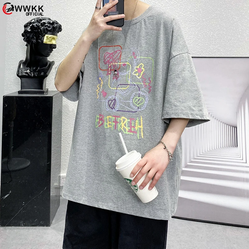 

WWKK 2021 Cotton T Shirt Women And Men Summer Fashion Oversized Tee Casual Loose Tshirt Korean O Neck Short Sleeve Top Quarlity