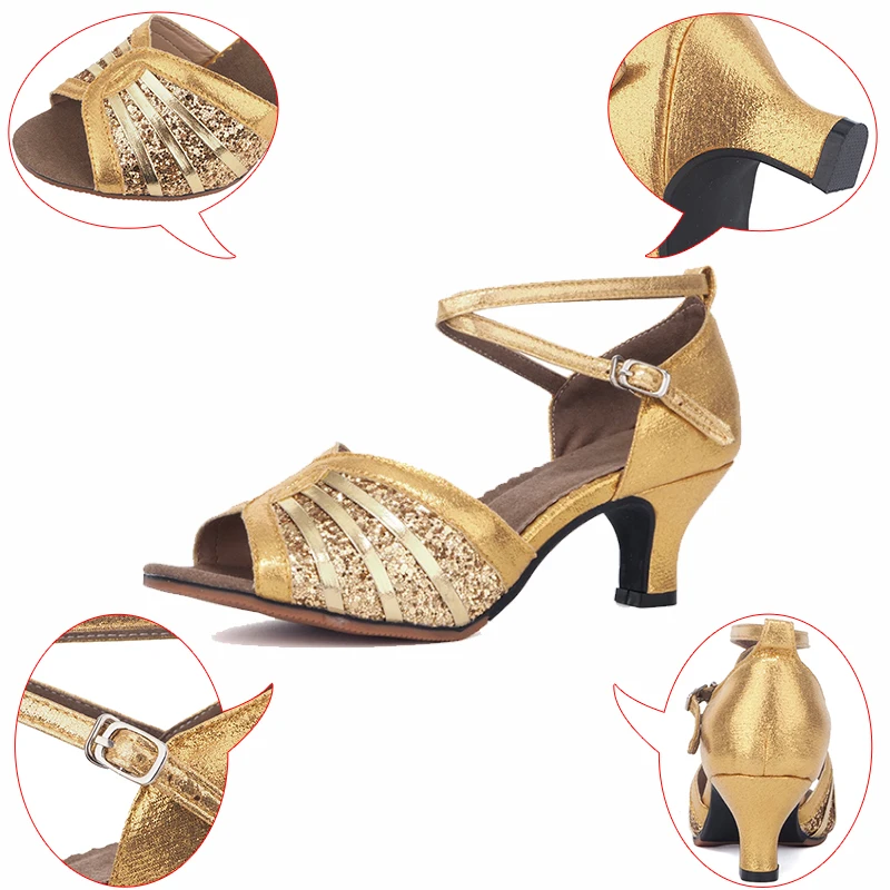 

Women's Latin Dance Shoes Ballroom Dancing Shoes Tango Shoes With Shining Sequins Rubber/Suede Sole Four Colors 3/5/7CM Heel
