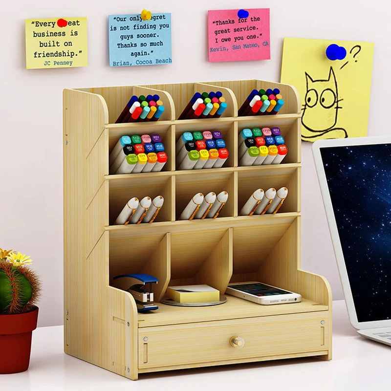 

Office Desk Organizer Desktop Pen Pencil Holder Container Storage Box Portable with Drawer DU55