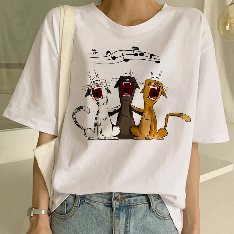 

WVIOCE Lovely Black Cats Print T Shirt Women Harajuku Ullzang T-shirt 90s Fashion Short Sleeve Tops Female O Neck White Tees