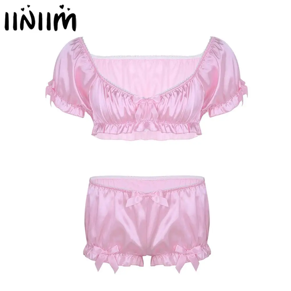 Мужское нижнее белье мягкий Шелковый укороченный топ с оборками трусы боксеры