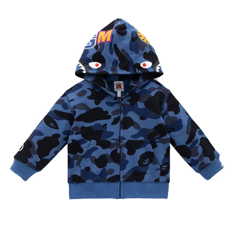 

BAPE Shark Head Camouflage Pattern Children's Jacket Multicolor Basic Children Boys Girls Terry Cardigan Hoodie