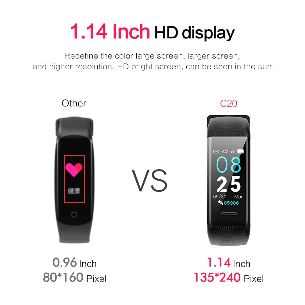 

Time Owner C20 1.14 inch Smart Bracelet Pedometer Fitness Tracker Waterproof Smart Wristband Heart Rate Sleep Monitor Smart Band