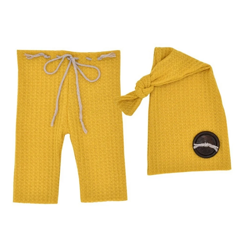 

GXMB 2 Pcs Newborn Photography Props Clothing Baby Pants Long Tail Knot Hat Set Knitted Trousers Beanies Kit for Infants