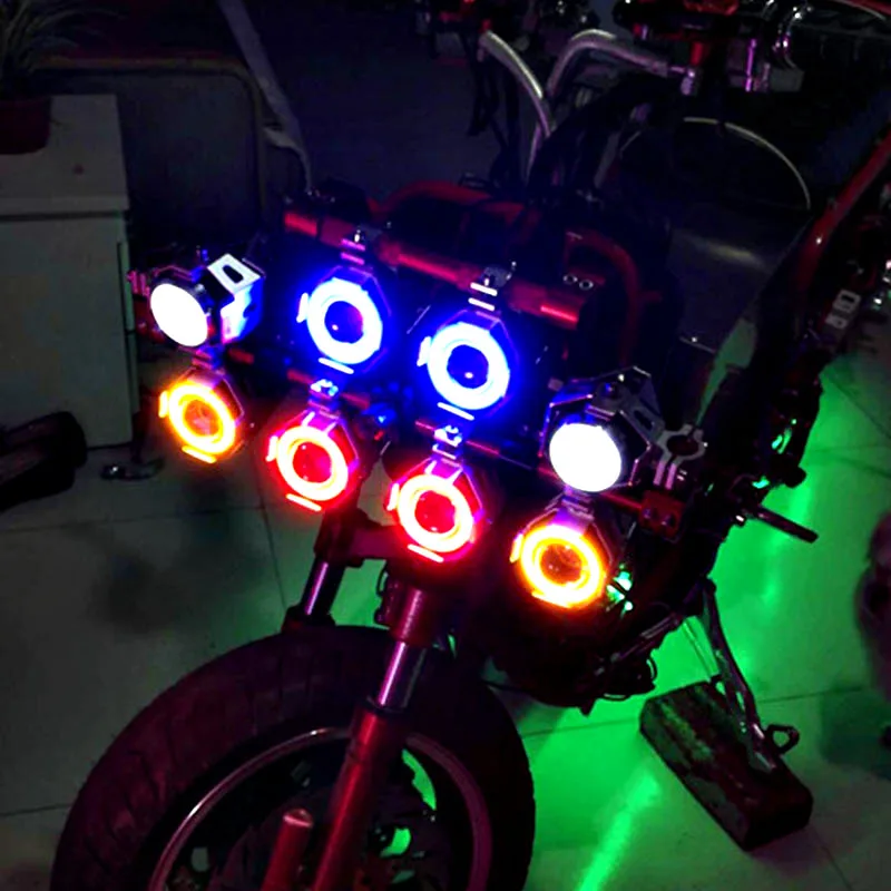 

125W LED Moto lights U7 Colorful angel eye lamp super bright spotlights motorcycle work head lamp spot fog lights accessories