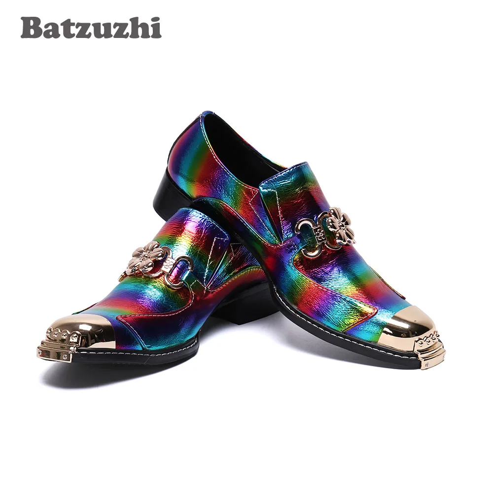

Batzuzhi Handmade Men Shoes Pointed Metal Tip Color Dress Shoes for Men Party and Wedding Zapatos Hombre , Big sIZE us6-12