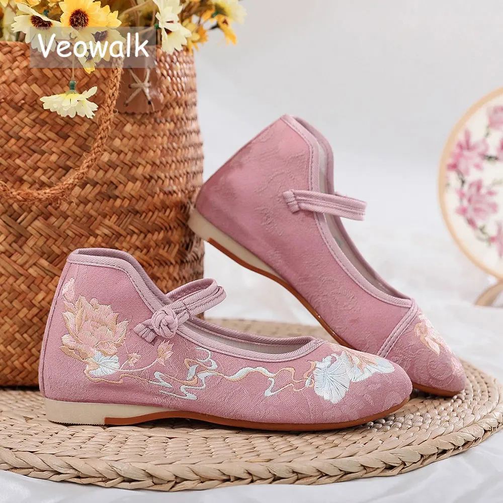 

Veowalk Jacquard Embroidered Women Ballet Flats Ladies Comfortable Pointed Toe Flat Shoes for Elegant Ladies Non-slip Bottoms