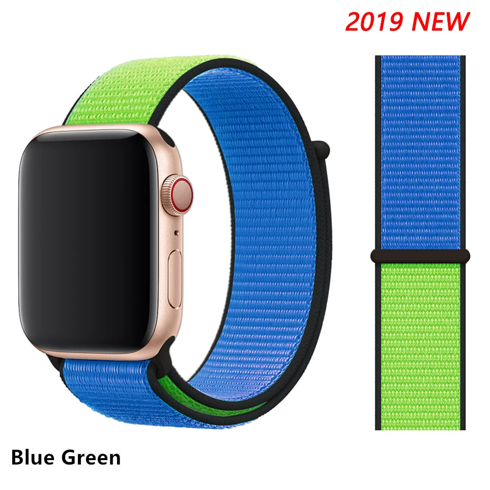 Blue green Ремешок для apple watch 5 4 band correa apple watch 42 мм 44 мм 38 мм 40 мм iwatch series 5 4 3 2 1 нейлоновый браслет pulseira - Цвет ремешка: Blue green