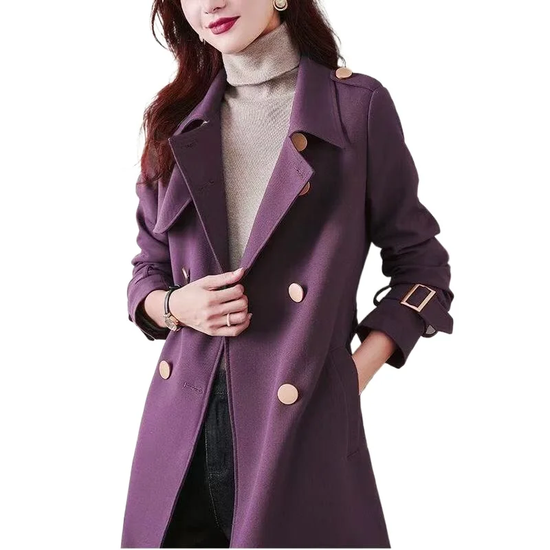 

Welfare style 2021 new style jacket mid-length double-breasted thin women's windbreaker women's jacket