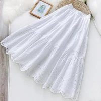 2021summer new korean women hollow embroidery casual skirt solid color white black literary temperament pettiskirt free shipping