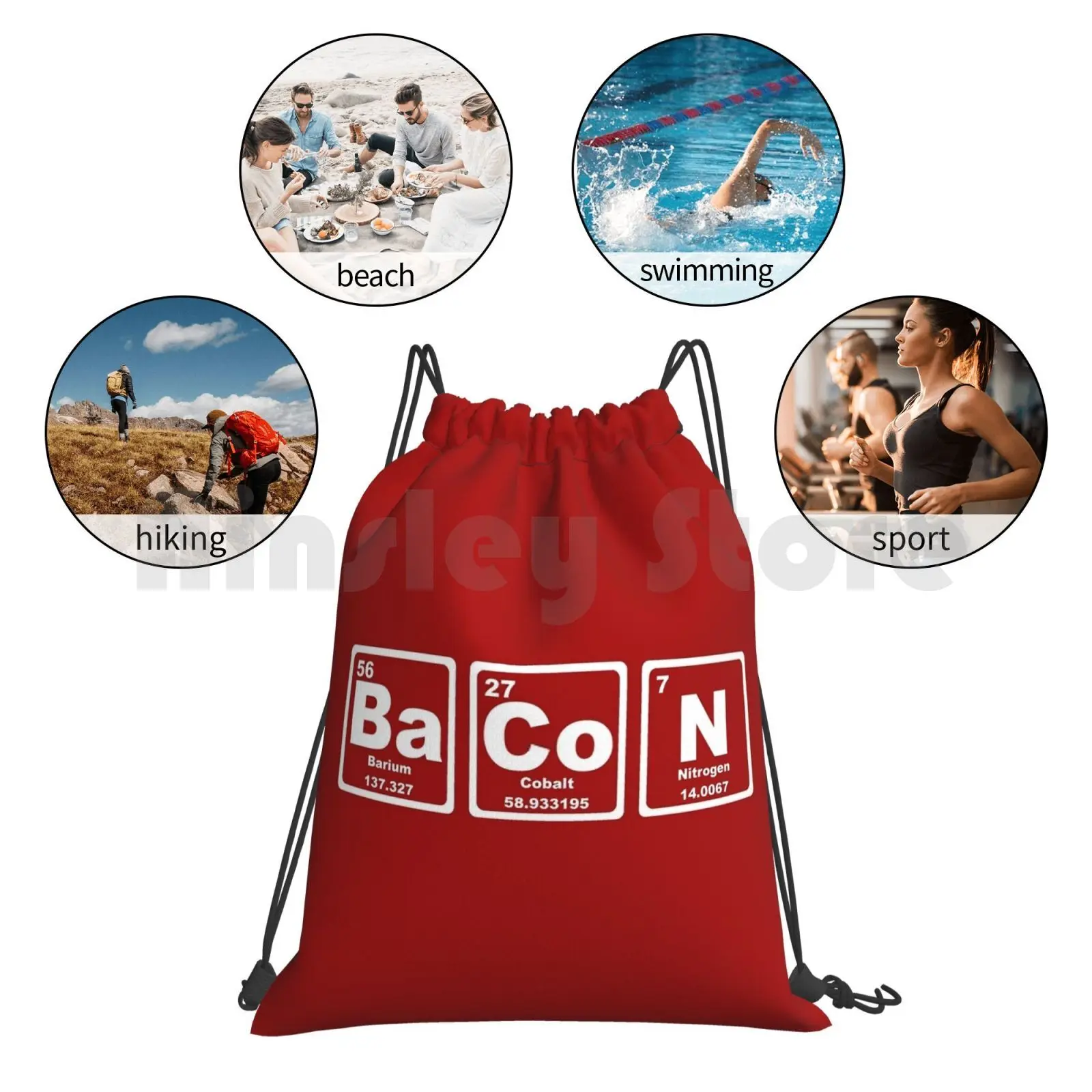 

Bacon-Periodic Table Backpack Drawstring Bags Gym Bag Waterproof Bacon Meat Meats Ham Pork Foods Culinary Eating Periodic