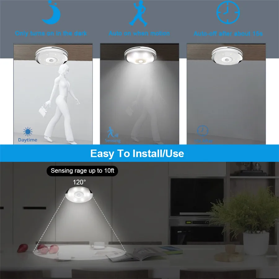 

Smart Bedroom Bedside Night Light Under Cabinet Night Lamps PIR Motion Sensor Cabinet Light Battery Powered Wireless Wall Light