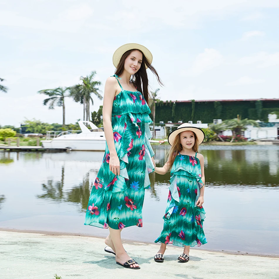 

Bohemia Mom and Daughter Dress Family Matching Clothes Summer Holiday Floral Print Dress For Mother Daughter Parent-child Outfit