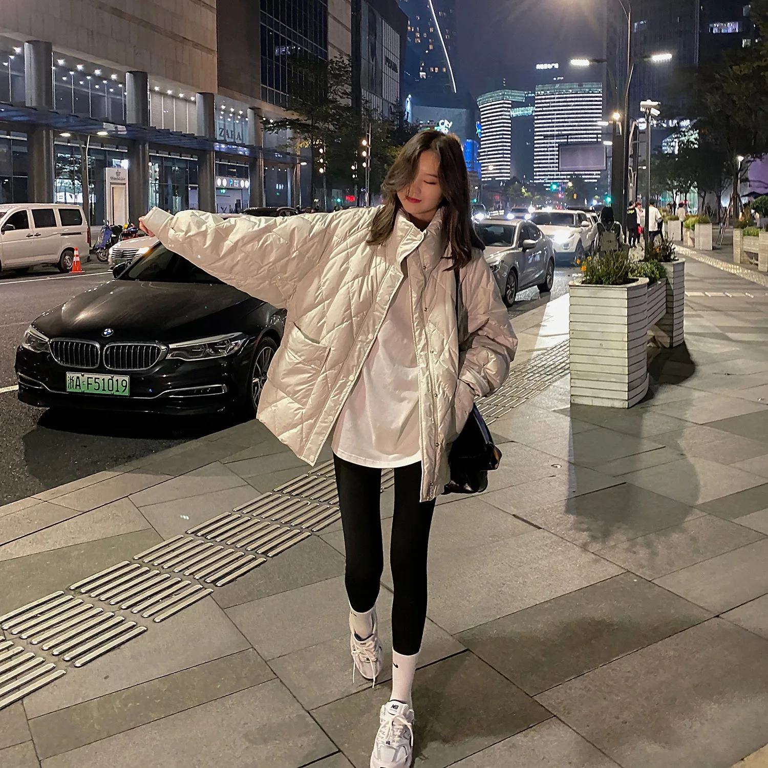 

FNOCE women's down jackets winter 2020 fashion trends casual street solid long sleeve stand collar slim youth parka coats jacket