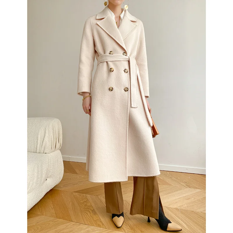

Специальное двустороннее кашемировое пальто, женское двубортное приталенное шерстяное пальто средней и длинной длины