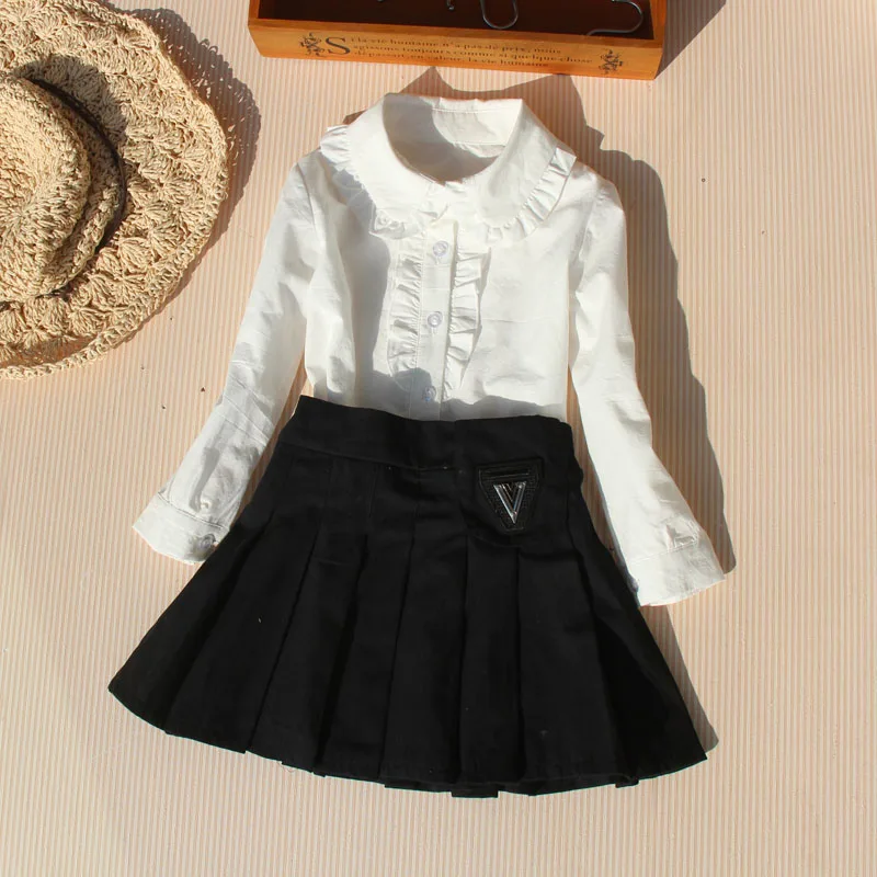 

New Arrival White Blouses Girls Cotton Turn-down Collar Long Sleeve Shirts Spring Fall Teenage Clothing Fall Clothes for Kids