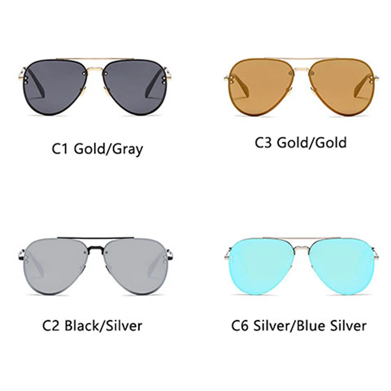 

Fashion Gold Mirror Woman's Sunglasses Metal Reflective Luxury Brand Designer Pilot Frame Big Glasses zonnebril UV400