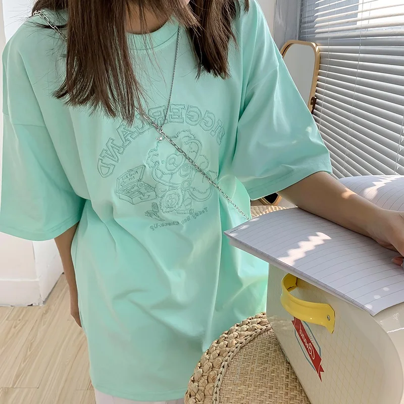 

2021 summer new short-sleeved T-shirt bear letter printing compassionate female Harajuku style simple round neck