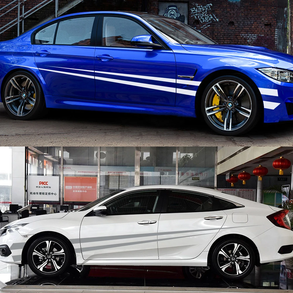 

2pcs Car Sticker Long Side Stripe Decals Auto Vinyl Wrap DIY Decoration Racing Sports Styling Tuning Accessories