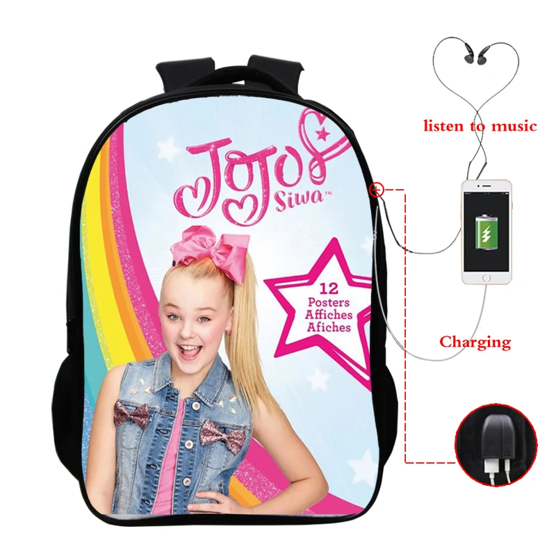 

2019 JoJo siwa girls School Bags backpacks USB SchoolBags satchel for girls boys kids orthopedic packbag mochila escolar bookBag