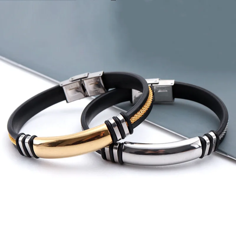 Крутой мужской браслет в стиле панк из нержавеющей стали и силикона браслеты с