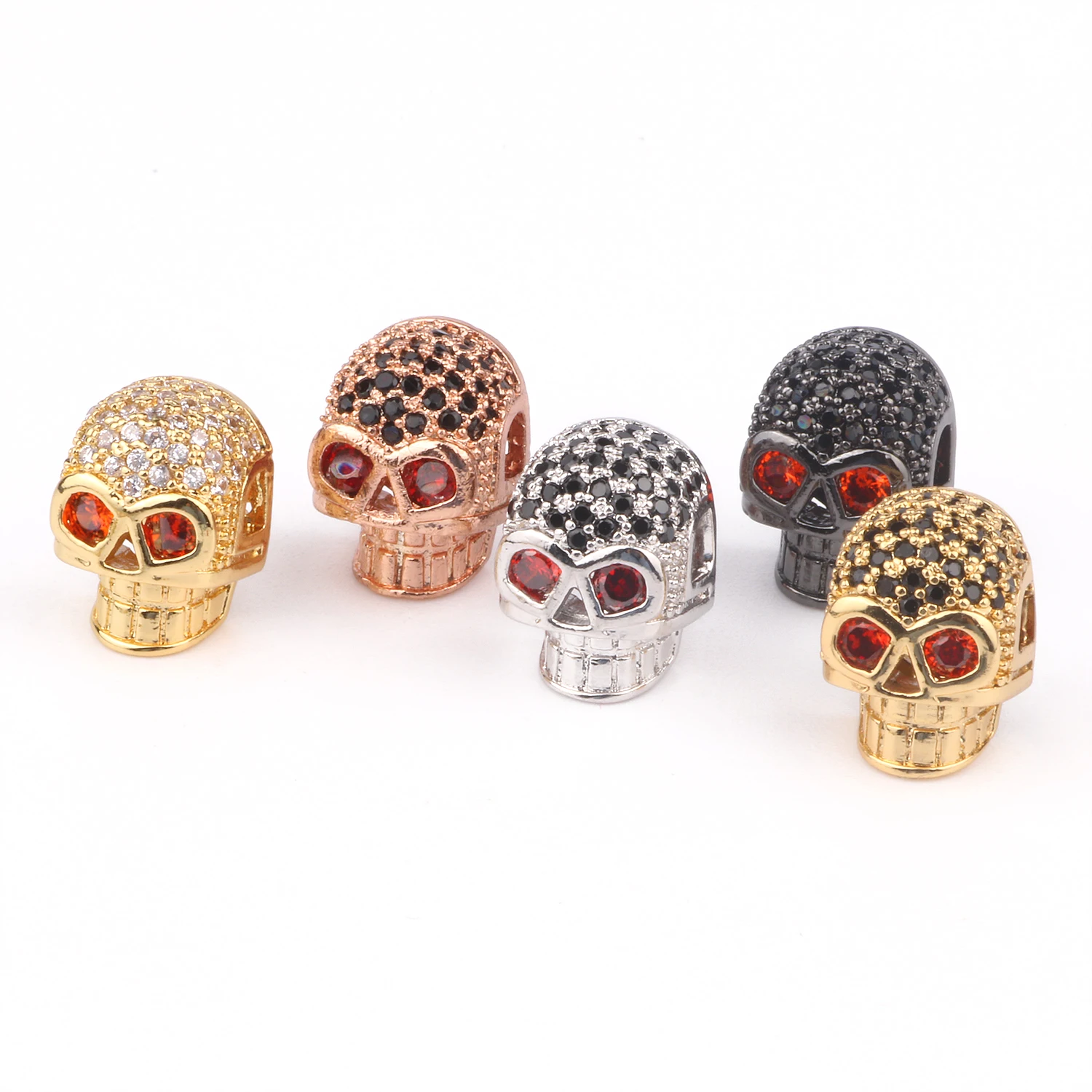 

3pcs/lot Stainless Steel Gold Color Skull Zirconia Beads DIY Cool Punk Skeleton Vintage Beads for Men Bracelet Jewelry Making