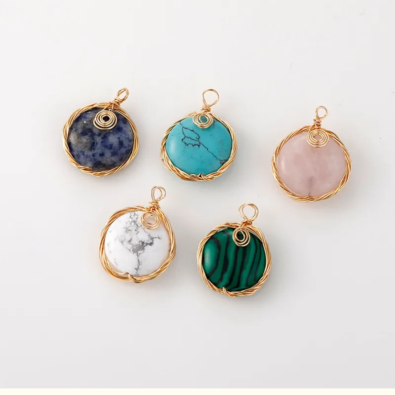 

Новый стиль 10 шт./лот цветной принт круглые каменные бусины сердечник ручной работы медные обмотки геометрические Подвески diy ювелирные изд...