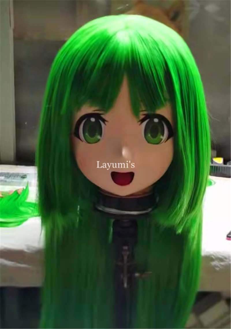 

(JW06) Japan Anime Kigurumi Masks Cosplay Kigurumi Cartoon Character Role Play Full Head Lolita Doll Mask With Green Hair Wig