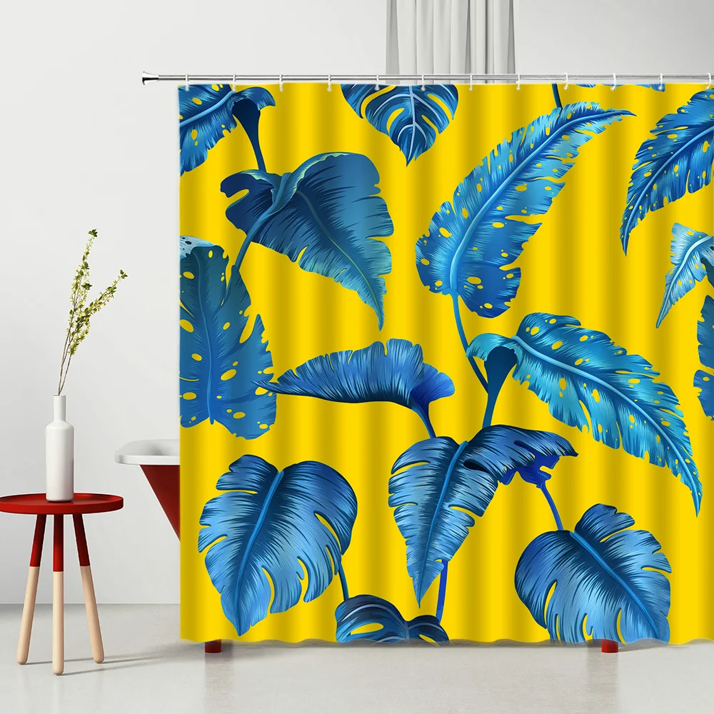 

Занавеска для душа с тропическими растениями, водонепроницаемая тканевая перегородка с рисунком листьев, с крючками, разные размеры