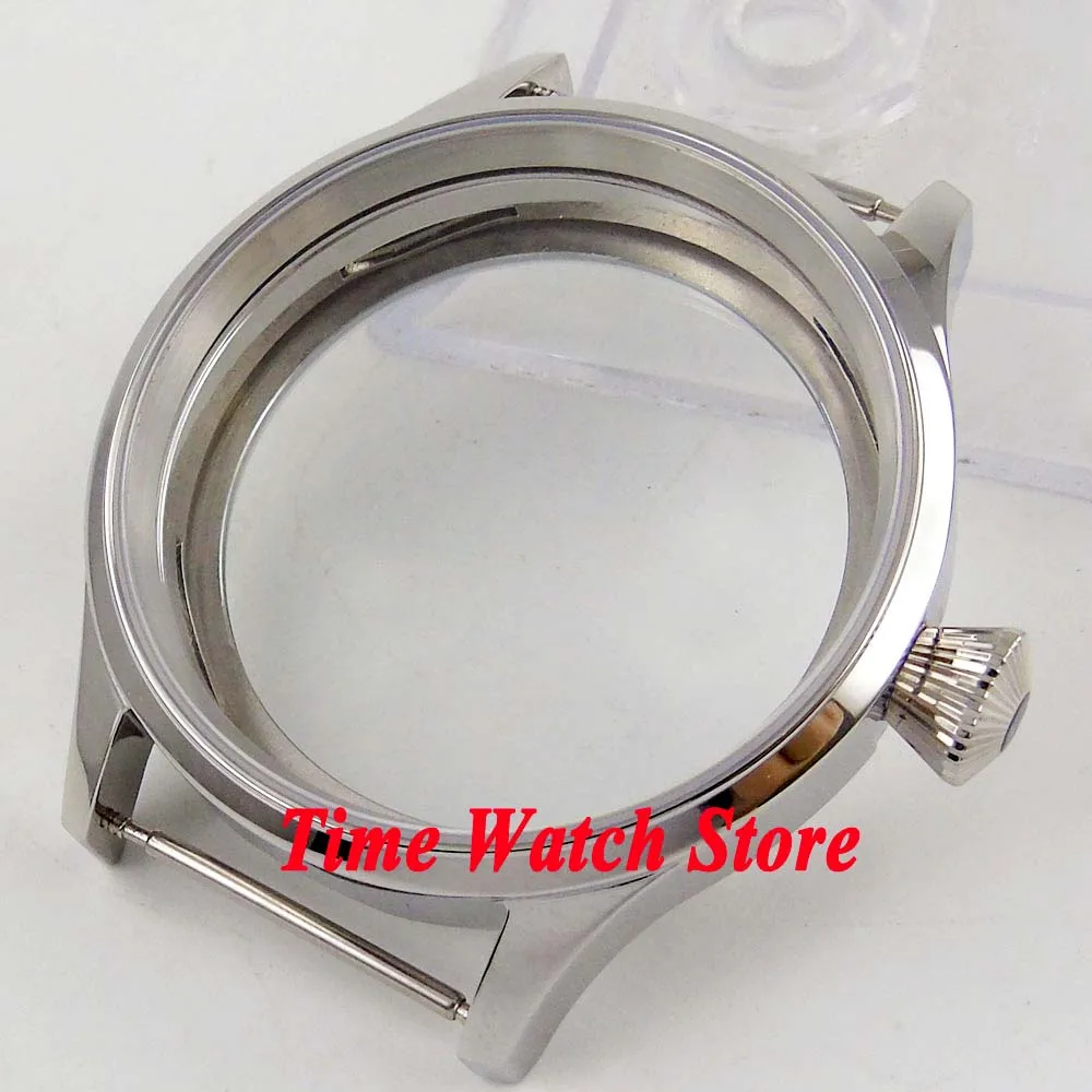 

43mm 316L stainless steel watch case sapphire glass big crown fit for ETA 6497 6498 hand winding movement C145