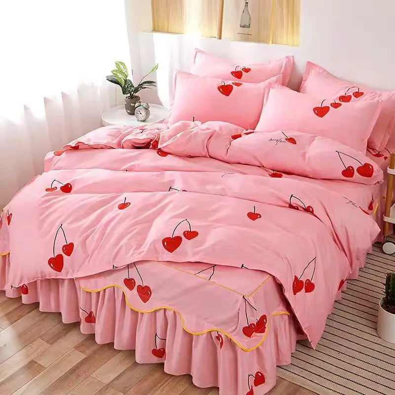 

4Pc / Bed Sets Cotton Bedspread Bed cover Quilt Cover Bed Sheet Pillowcase Bedding Set Bedskirt Coverlet 2020 New Band Brand