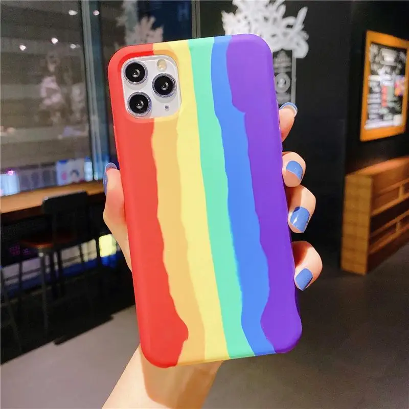 

Rainbow Phone Case for IPhone 13 12 Pro Max 11 6 7 8 Plus Mini XS XR Silicone Color Drew Cute Back Cover Colorful Protect Shell