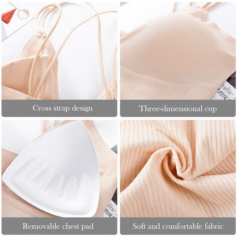 

Bras For Women Sexy Lingerie Beauty Back Cross Strap Deep V Bralette Wire Free Thin Underwear Push Up Seamless Brassiere