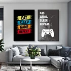 Настенный постер для игр Eat Sleep, художественный постер на холсте для игроков, декоративная картина для комнаты мальчиков, игровой комнаты