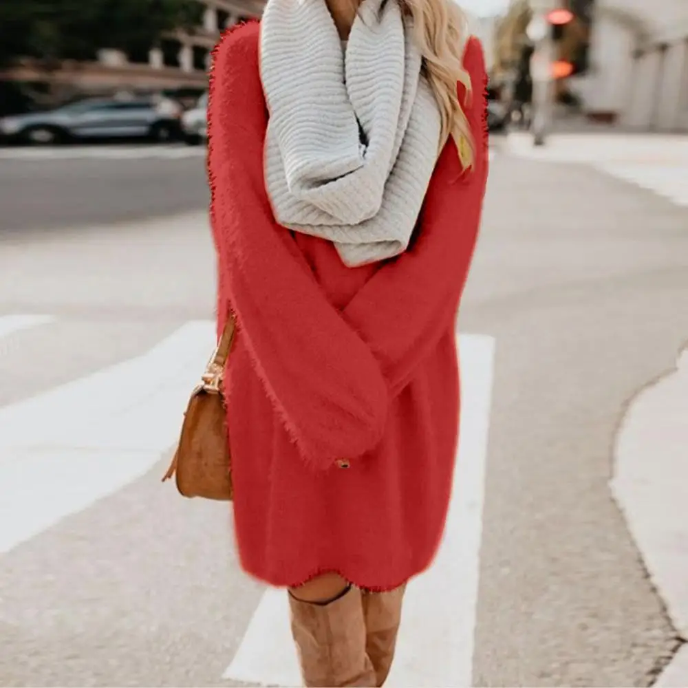 Женское офисное теплое зимнее платье Boho с бантом и длинными рукавами больших