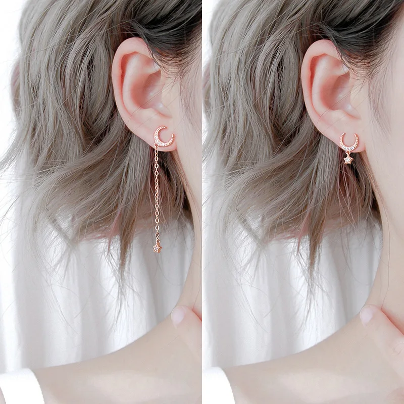 Роскошные Асимметричные Висячие Серьги серебряного цвета с кристаллами Луной и