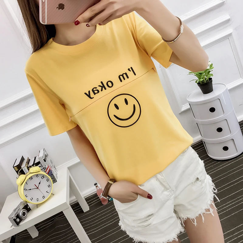 9008 Yellow 9008# милые хлопковые топы для беременных, Летние повседневные футболки для грудного вскармливания, Одежда для беременных женщин, футболки для беременных - Цвет: 9008 Yellow