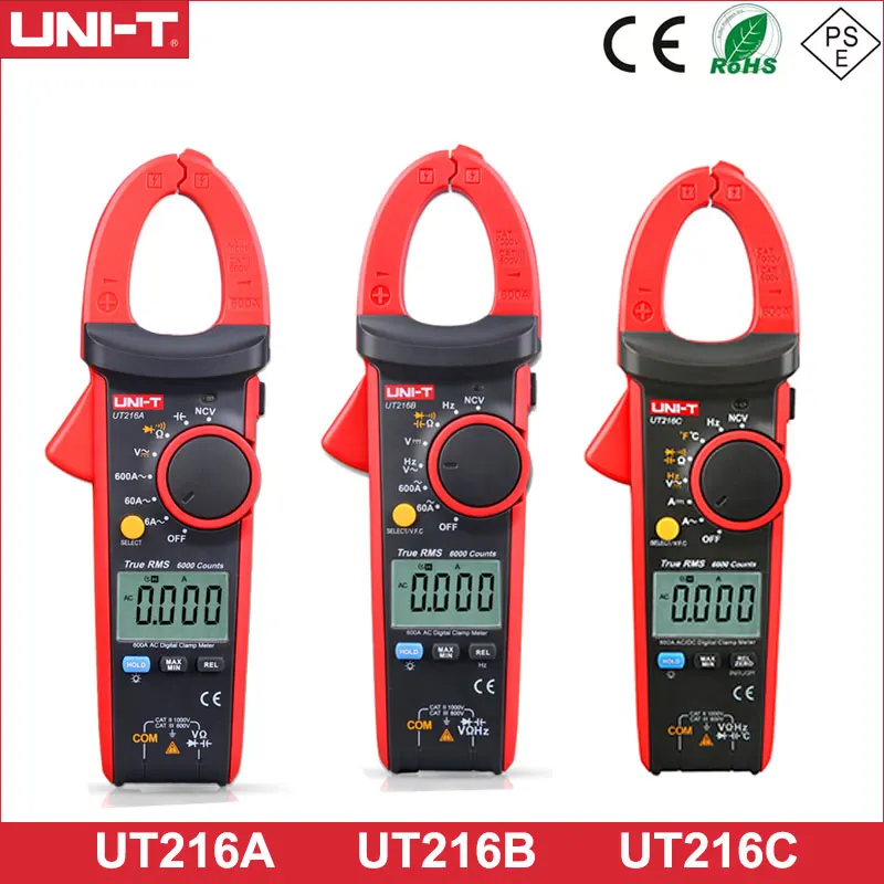UNI-T UT216 Series True RMS Digital Clamp Meter UT216A UT216B UT216C 600A MAX/MIN/Relative Modes NCV Flashlight VFC