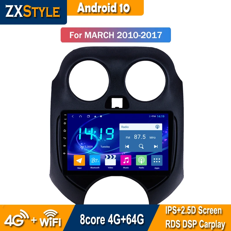 

4G+64G Android 10 For Nissan March K13 2010 - 2013 Car Radio Multimedia Video Player Navigation GPS