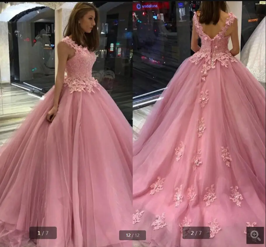 

2021 Розовое Бальное платье принцессы, кружевные аппликации, блестки из бисера с цветами, длинные платья для выпускного вечера, распродажа